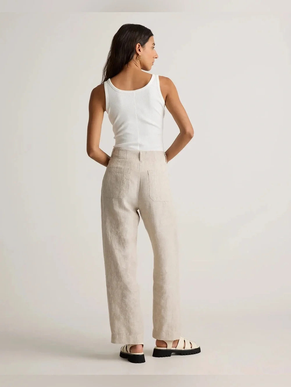 Quince 100% European Linen Patch Pocket Wide Leg Pants in Flax Size 6